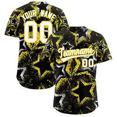 Black White Gold Graffiti Star Ink Texture Baseball Jersey