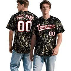 Black White Gold Marble Print Baseball Jersey