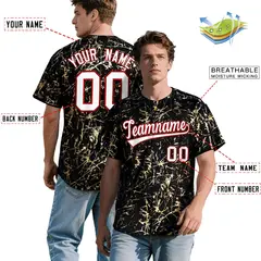 Black White Gold Marble Print Baseball Jersey 2