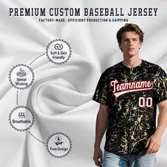 Black White Gold Marble Print Baseball Jersey 3