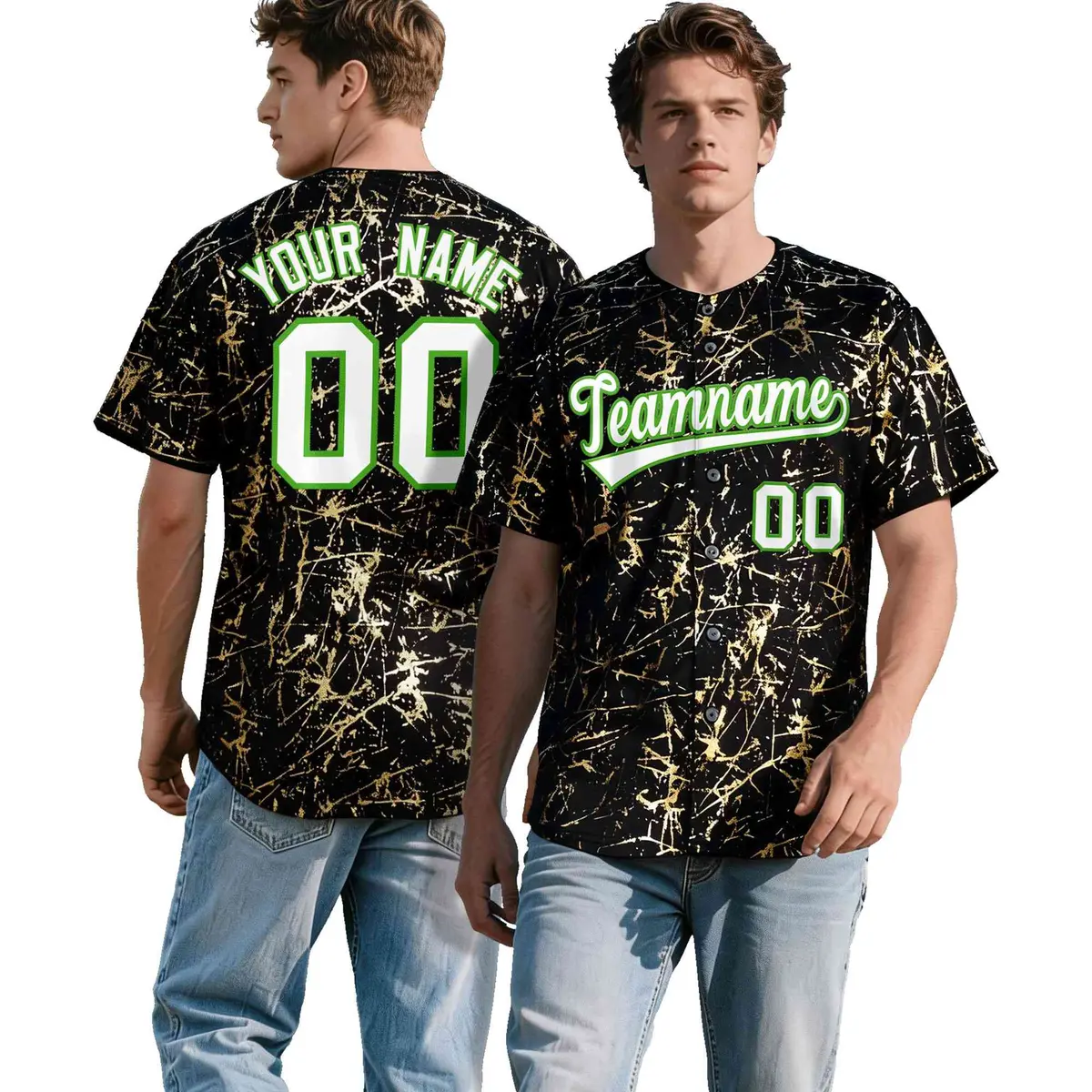 Black White Gold Marble Print Baseball Jersey