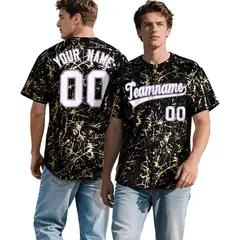 Black White Gold Marble Print Baseball Jersey