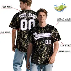 Black White Gold Marble Print Baseball Jersey 2