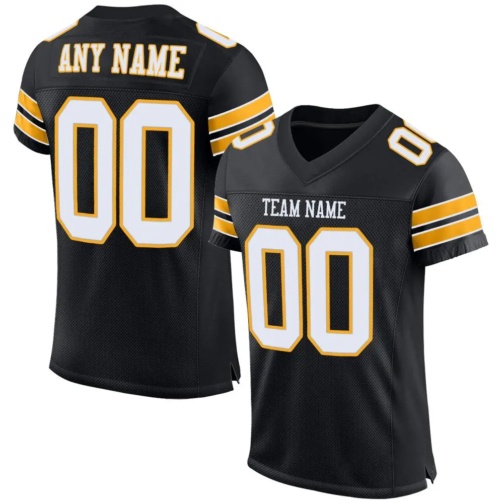 Black White-Gold Mesh Football Jersey