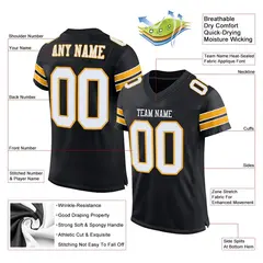 Black White-Gold Mesh Football Jersey 4