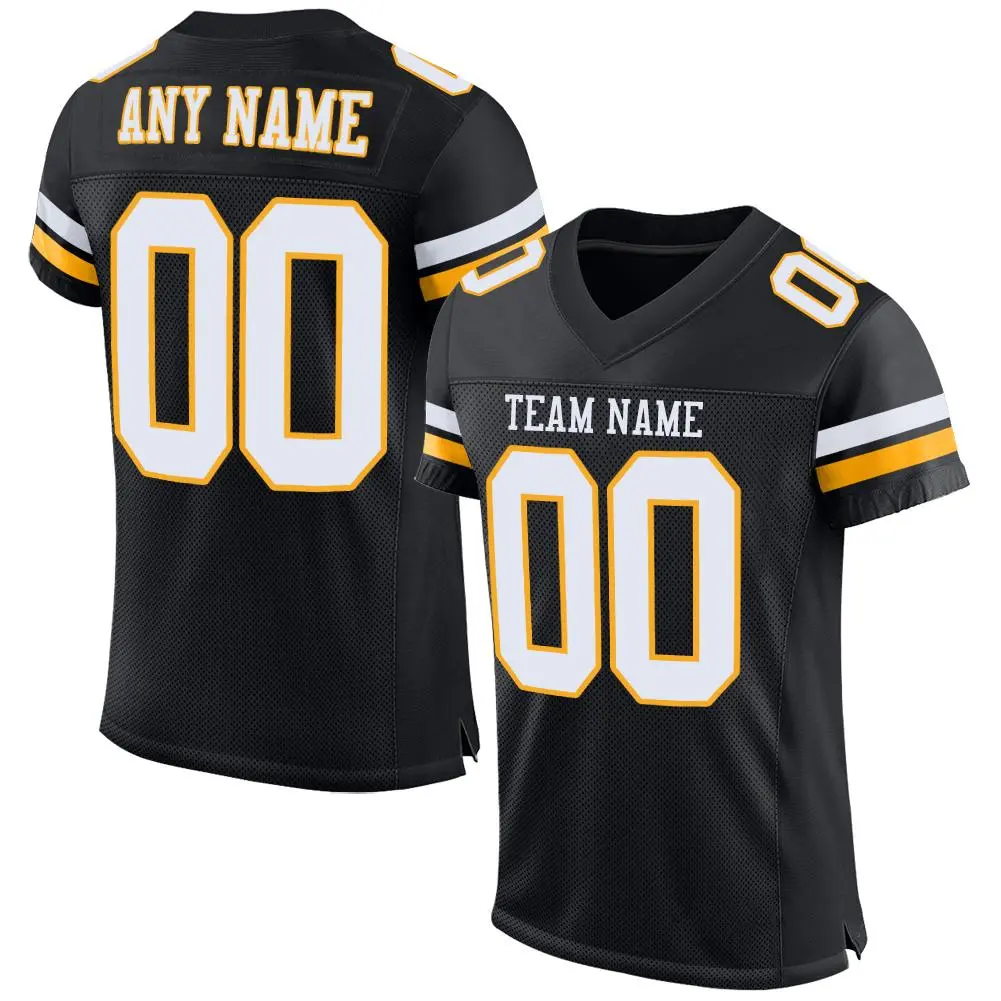 Black White-Gold Mesh Football Jersey