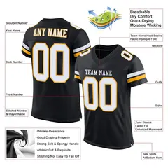 Black White-Gold Mesh Football Jersey 2
