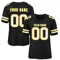 Black White-Gold Mesh Football Jersey 1