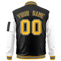 Black White-Gold Raglan Sleeves Full-Zip Letterman Bomber Jacket 4