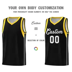 Black White-Gold Sleeve Color Block Basketball Jersey 3