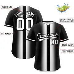 Black White Gradient Lapel Fashion Authentic Baseball Jersey 2