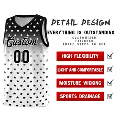 Black White Gradient Star Pattern Basketball Jersey Sets 2