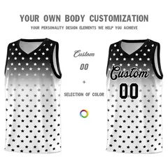 Black White Gradient Star Pattern Basketball Jersey Sets 3