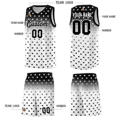 Black White Gradient Star Pattern Basketball Jersey Sets 5