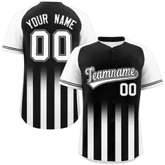 Black White Gradient Thick Stripe Raglan Baseball Jersey