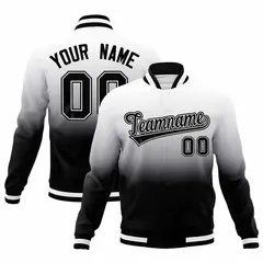 Black White Gradient Varsity Full-Snap Letterman Jacket