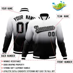 Black White Gradient Varsity Full-Snap Letterman Jacket 2