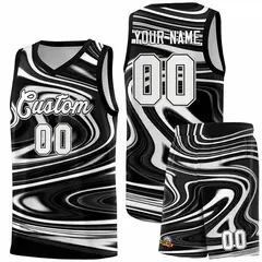 Black White Graffiti Fluids Style Basketball Jersey Sets