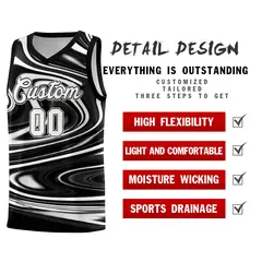 Black White Graffiti Fluids Style Basketball Jersey Sets 2