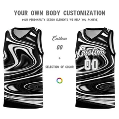 Black White Graffiti Fluids Style Basketball Jersey Sets 3