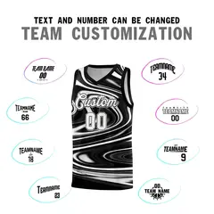 Black White Graffiti Fluids Style Basketball Jersey Sets 4