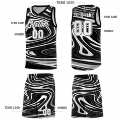 Black White Graffiti Fluids Style Basketball Jersey Sets 5