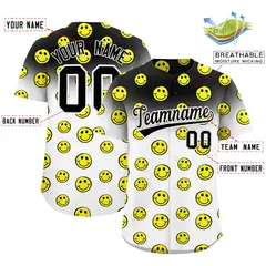 Black White Graffiti Gradient Smile Baseball Jersey 2