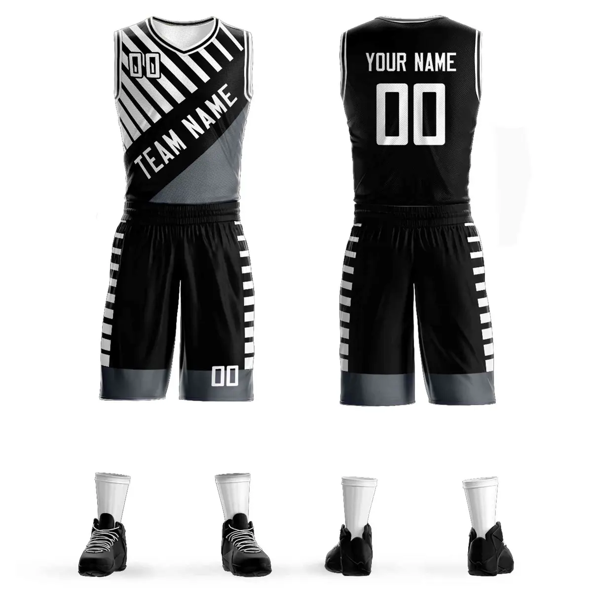 Black White Graffiti Pattern Bar Element Basketball Jersey