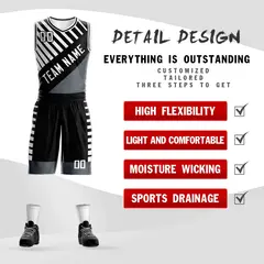 Black White Graffiti Pattern Bar Element Basketball Jersey 2