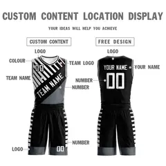 Black White Graffiti Pattern Bar Element Basketball Jersey 3