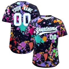 Black White Graffiti Splashes Pattern Baseball Jersey 1