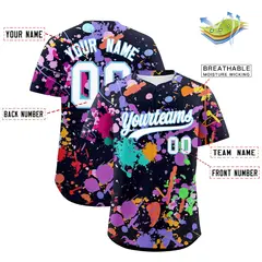 Black White Graffiti Splashes Pattern Baseball Jersey 2