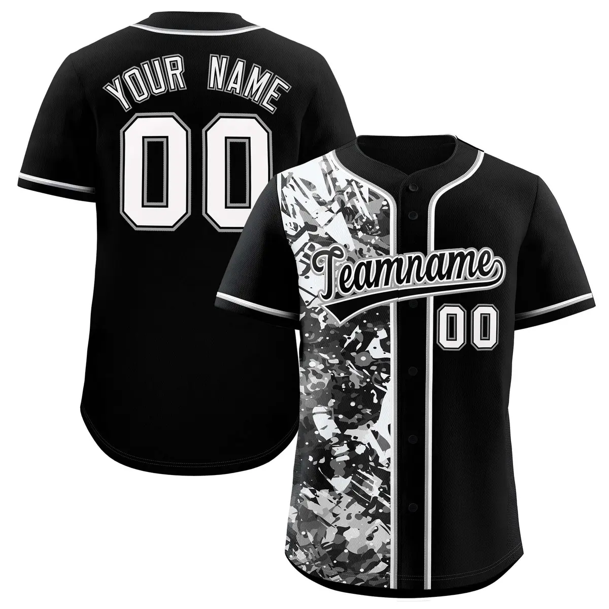 Black White Graffiti Split Raglan Sleeve Baseball Jersey