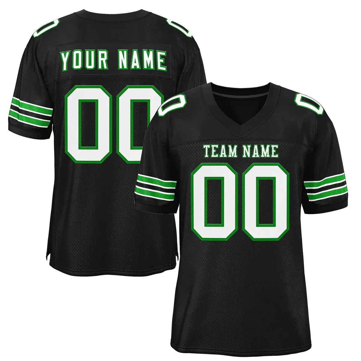 Black White-Grass Green Classic Style Mesh Football Jersey