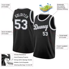 Black White-Gray Classic Breathable Basketball Jersey 2