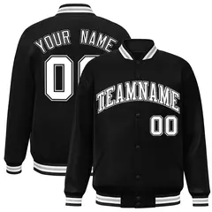 Black White-Gray Classic Letterman Full-Snap Bomber Jacket 1