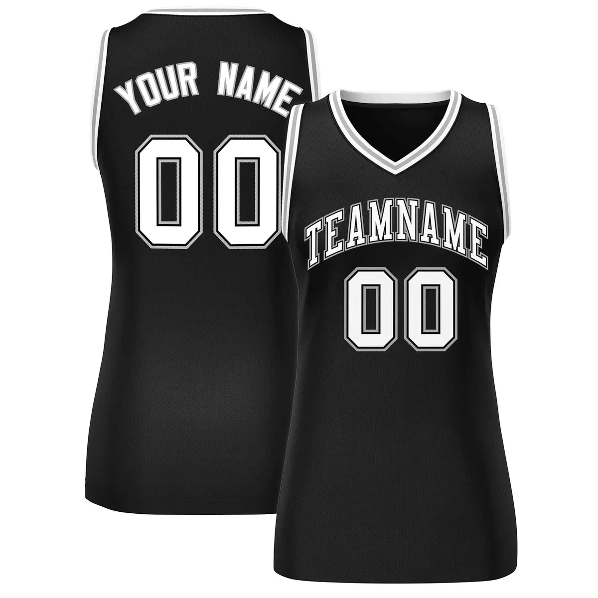 Black White-Gray Classic Mesh Basketball Jersey for Women