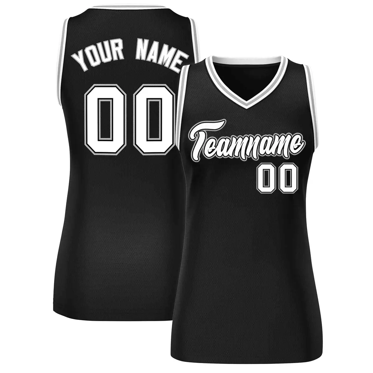 Black White-Gray Classic Mesh Basketball Jersey for Women