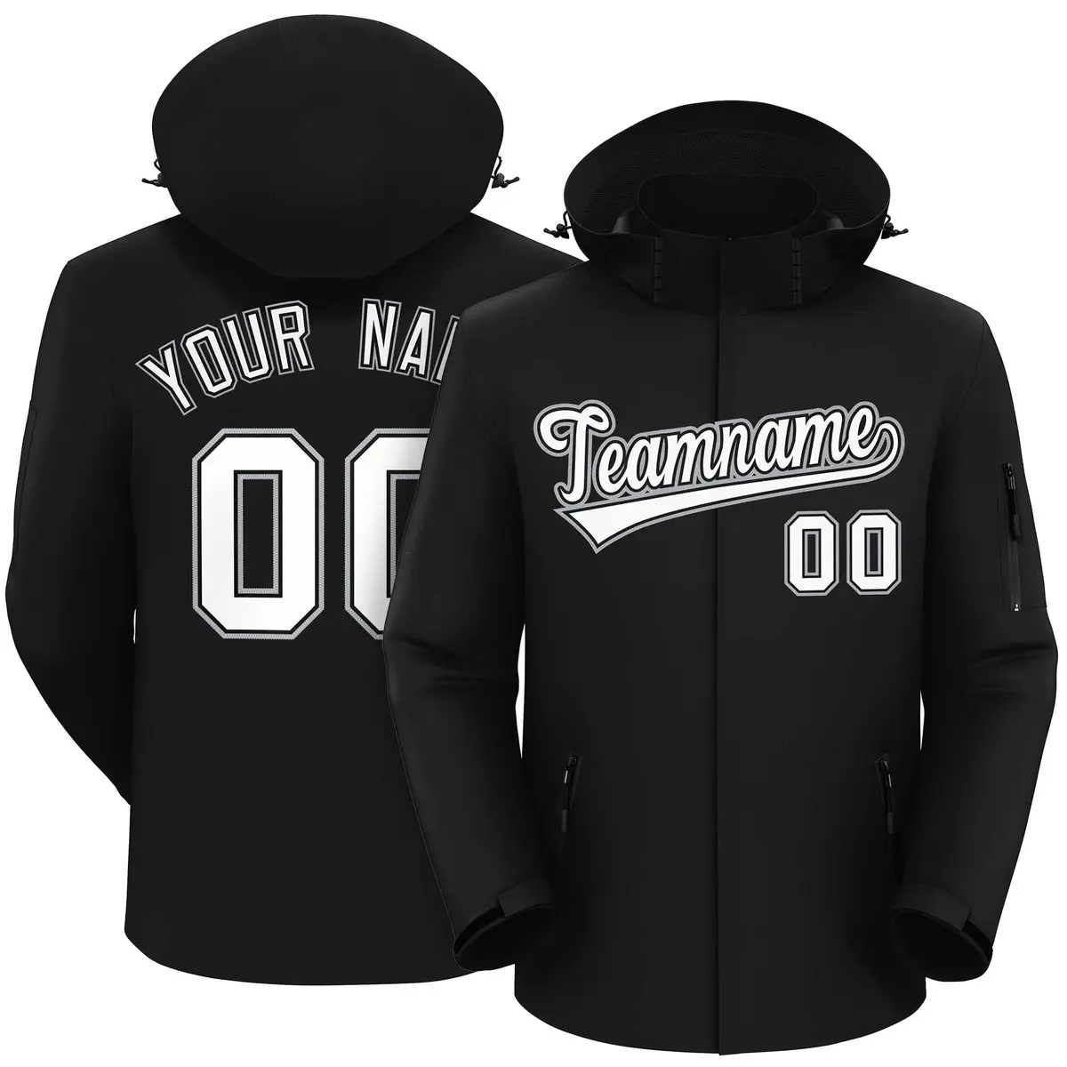 Black White-Gray Classic Style Waterproof Jacket