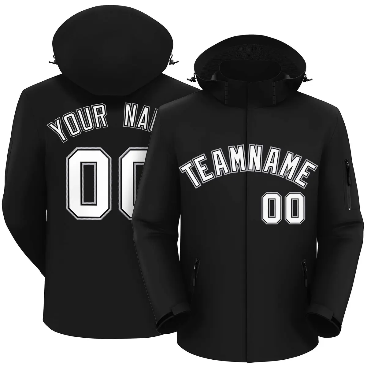Black White-Gray Classic Style Waterproof Jacket