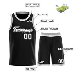 Black White-Gray Classic Team Basketball Jersey 3