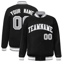 Black White Gray Classic Varsity Full-Snap Letterman Jacket