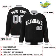 Black White Gray Classic Varsity Full-Snap Letterman Jacket 2