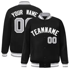 Black White Gray Classic Varsity Full-Snap Letterman Jacket 1