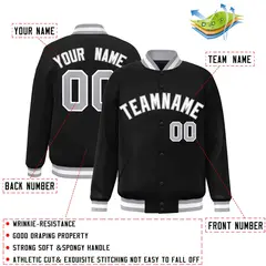 Black White Gray Classic Varsity Full-Snap Letterman Jacket 2