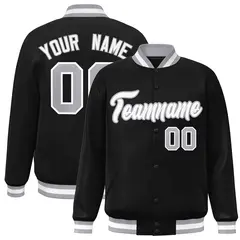 Black White Gray Classic Varsity Full-Snap Letterman Jacket 1