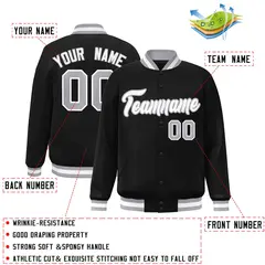 Black White Gray Classic Varsity Full-Snap Letterman Jacket 2