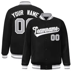 Black White Gray Classic Varsity Full-Snap Letterman Jacket 1