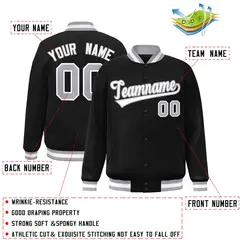 Black White Gray Classic Varsity Full-Snap Letterman Jacket 2