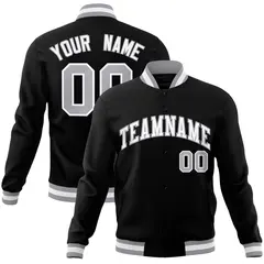 Black White Gray Classic Varsity Full-Snap Letterman Jacket 1